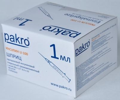 1 мл трехкомпонентный шприц Pakro инсулиновый U100 , с иглой 0,3х13, 100 шт купить оптом в Липецке